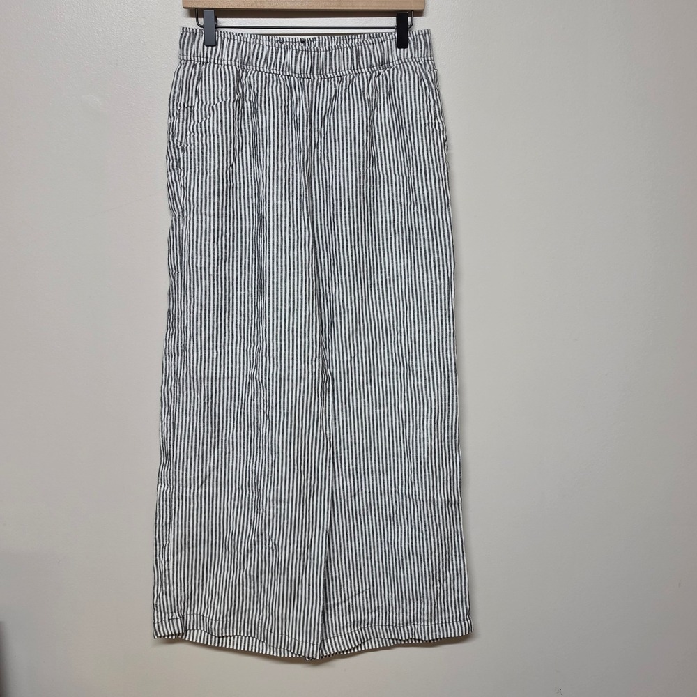 Reformation‎ Ava Cropped Wide Leg Pants 100% Linen Striped Black White Medium